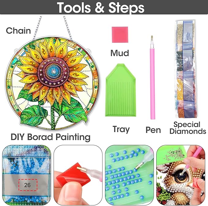 SKRYUIE Sunflower Hanging Diamond Art Kits for Adults Pendant Suncatcher, Special Shaped Crystal DIY Pearl Diamond Painting Kit, Gift for Mother Spring Summer Window Wreath Decor 7.6 x 7.6 Inch A27