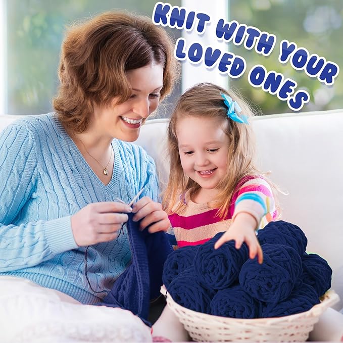 Buryeah Chunky Chenille Yarn for Crocheting Soft Thick Fluffy Yarn for Hand Knitting Bulky Velvet Blanket Plush for Weaving DIY Crafts Each 3.5 oz 55 Yards(Navy Blue,8 Pack)