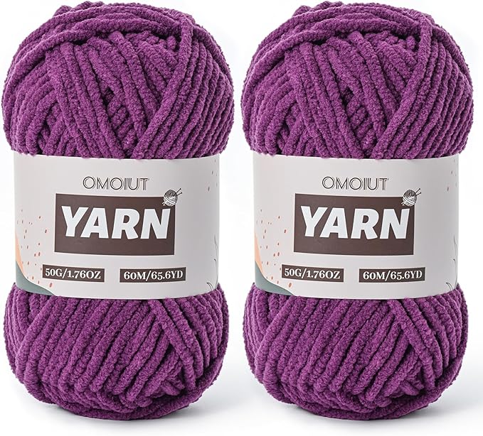 2 Packs Plush Chenille Chunky Crochet Yarn - Baby Yarn for Crocheting Soft - Velvet Yarns Knitting for Blankets Crafts - Fluffy Amigurumi Yarns 100g/131yds (2 Violets)