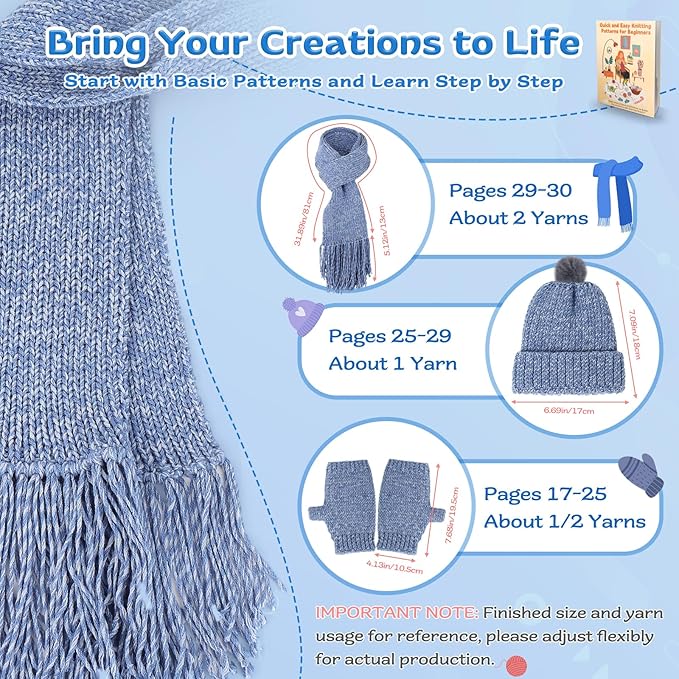 coopay knitting kit for beginners, complete knitting kits learn to knit hat scarf glove, knitting starter kit for adults w/yarn, knitting set w/step-by-step instruction tutorial, 4pcs knitting needles