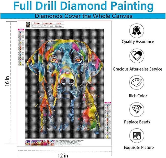 EIBEILI Diamond Painting Kits for Adults DIY 5D Diamond Art Paint with Round Diamonds Full Drill Gem Dog Art Painting Kit for Home Wall Decor Gifts 12x16inch