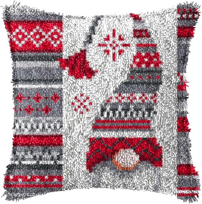 LAPATAIN Latch Hook Kits for DIY Throw Pillow Cover,Needlework Cushion Cover Hand Craft Crochet for Great Family 17X17inch Christmas Hat