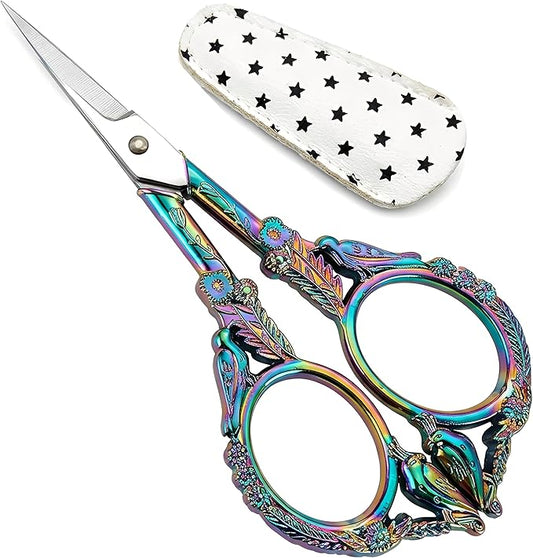 Crochet Scissors with Cover – Rainbow Vintage Small Embroidery Scissors, Sharp Craft Scissors for Yarn Thread Sewing Needlework, Cute Bird Design Gift for Crocheter Quilter, 4.6 Inch
