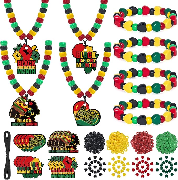Cinrobiye 24 Sets Black History Month Beads Craft Kits African American Party Favor DIY Creative BHM Decorations for Home School Classroom Fun Rewards Favor Supplies Adults Teens Jewelry