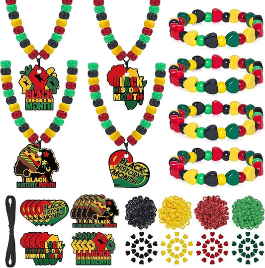 Cinrobiye 24 Sets Black History Month Beads Craft Kits African American Party Favor DIY Creative BHM Decorations for Home School Classroom Fun Rewards Favor Supplies Adults Teens Jewelry