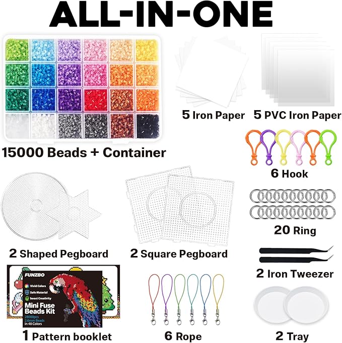 funzbo 15000 2.6mm mini size fuse beads set - 24 colors, christmas toys and crafts, arts and crafts, kids room decorations, christmas gifts for girls, boys, kids and teens (non standard size)