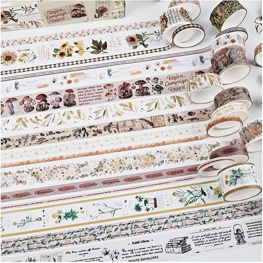 Vintage Washi Tape Set, 20 Rolls Forest Theme Washi Tape for Journaling, Decorative Tape for Junk Journal Supplies, Scrapbooking, Bullet Journaling
