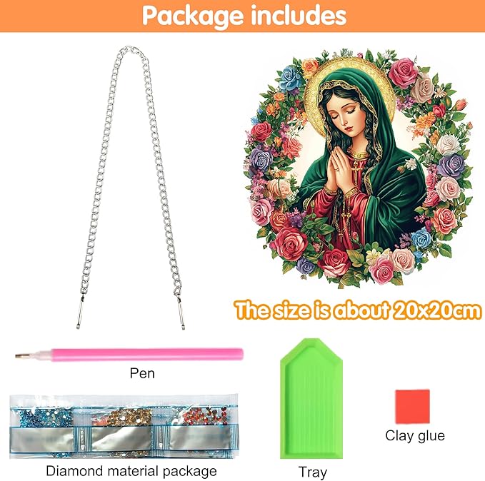 Zariocy Hanging Diamond Art Ornament Virgin Mary Kits for Adults – Special Crystal Double Sided Pendant, DIY God Diamond Painting Acrylic Board Window Pendants Home Wall Hanging Decor 8x8 inch