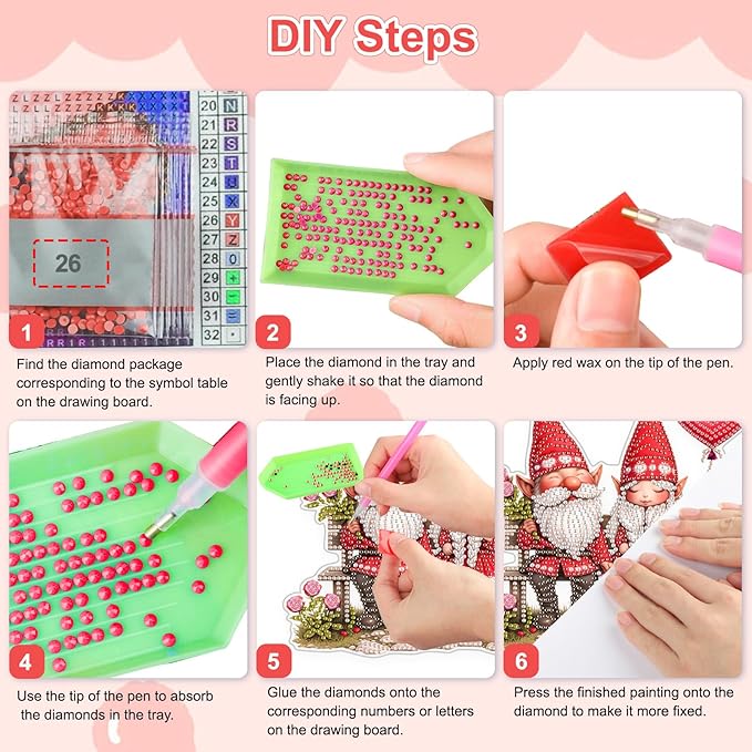 TOSTOG Diamond Art Hanging Kits for Adults, Gnome Couple Diamond Painting for Adults Window Pendant, Valentines Special Shape Diamonds Diamond Painting Hanging Pendant Kit for Home Decor Gift