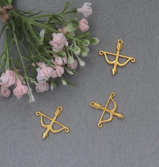 50 Pcs Bow and Arrow Charms Metal 2.5 X 2.5 CM Cute Vintage Pendants for DIY Jewelry Making Finding Kits Necklace Bracelets Earring Keychain Crafting Project Supplies