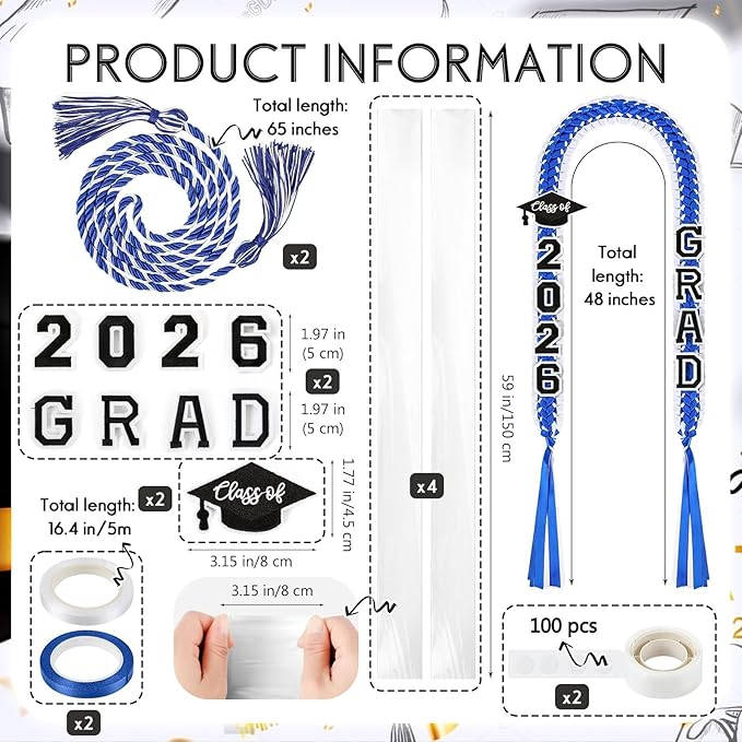 YLOLUL 16 Pcs Graduation Leis 2026 Graduation Candy Lays Kit with Honor Cord Class of 2026 Graduation Money Lays Necklace Graduation Gift Party Accessories for Women Men
