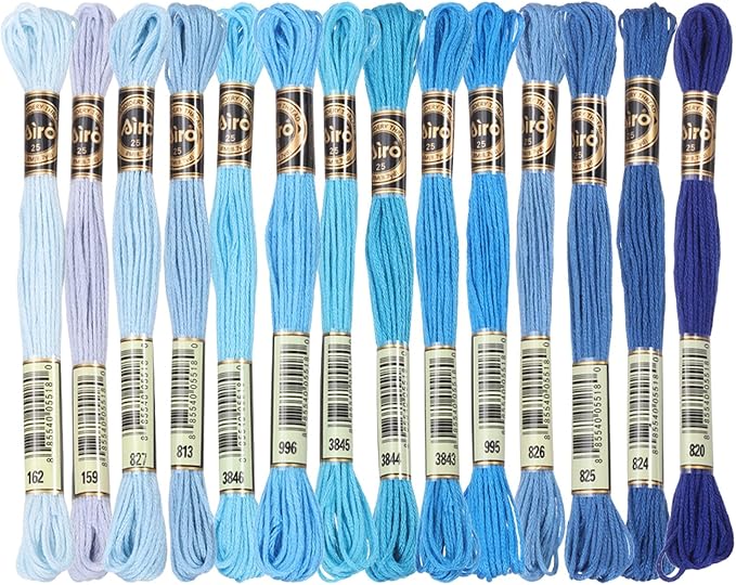PATIKIL 14 Skeins Embroidery Floss, Polyester Embroidery Threads Bracelets String for Cross-Stitch Hand Embroidery, Multicolored Sky Blue