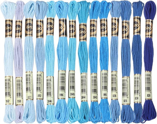 PATIKIL 14 Skeins Embroidery Floss, Polyester Embroidery Threads Bracelets String for Cross-Stitch Hand Embroidery, Multicolored Sky Blue