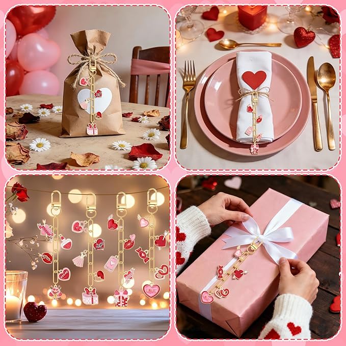 AUGSUN 189Pcs Valentines Keychain Making Kit, Valentines Day Charm Jewelry Chain Making Crafts, 60 Charms 12 Keychain Clips Hooks 15 Extender Chains 100 Jump Ring and Jewelry Plier