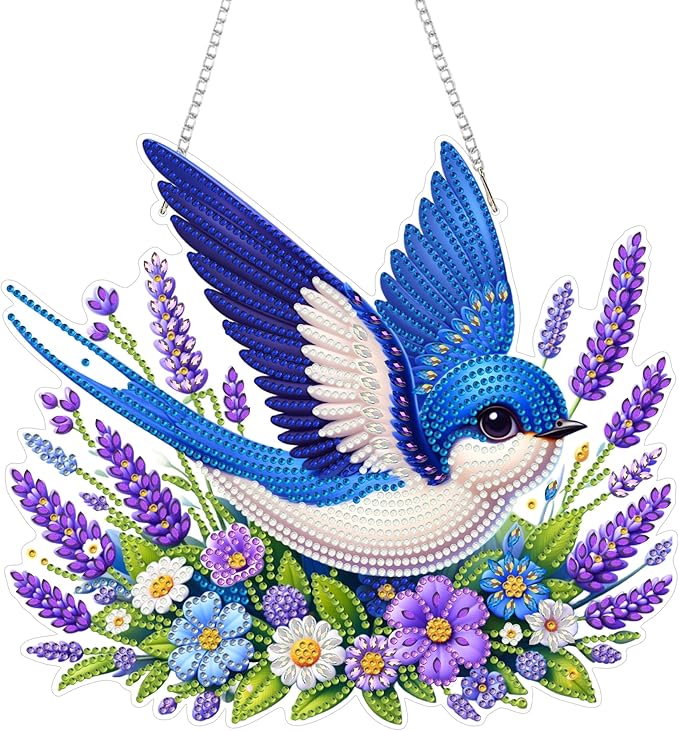 Eiflow Acrylic Diamond Art Hanging Kit for Adults, DIY Diamonds Painting Door Hanger Board Kit, Special Crystal Diamond Art Painting Pendant Ornament (Blue Bird)