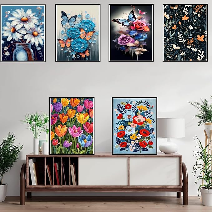 DOTZSO Diamond Art Kits for Adults 6 PCS DIY Full Diamond Art kit with Crystal Cross Stitch Picture Art and Craft for Adult Beginners 12x16 Inches (Flowers Butterfly)