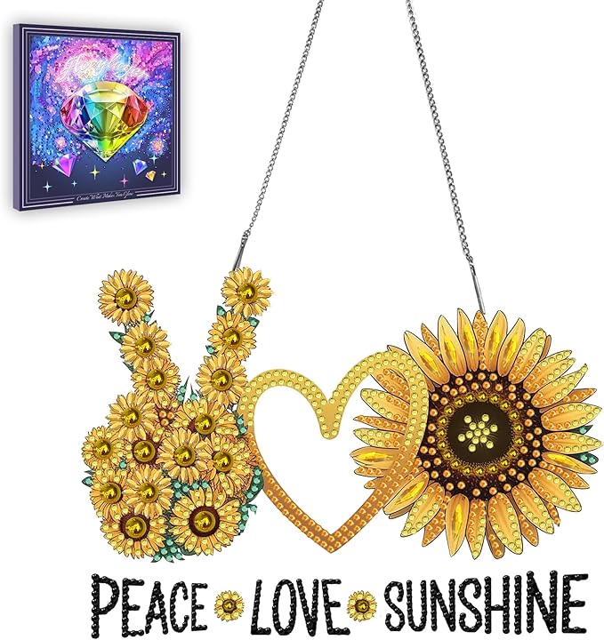 Ginfonr Diamond Painting Kits Hanging Pendant, Sunflower Diamond Art Kits for Adults, Special Shaped Rhinestone Flower Diamond Art, Double Sided Hanging Kits for Garden Wall Window 8 x 8 inch