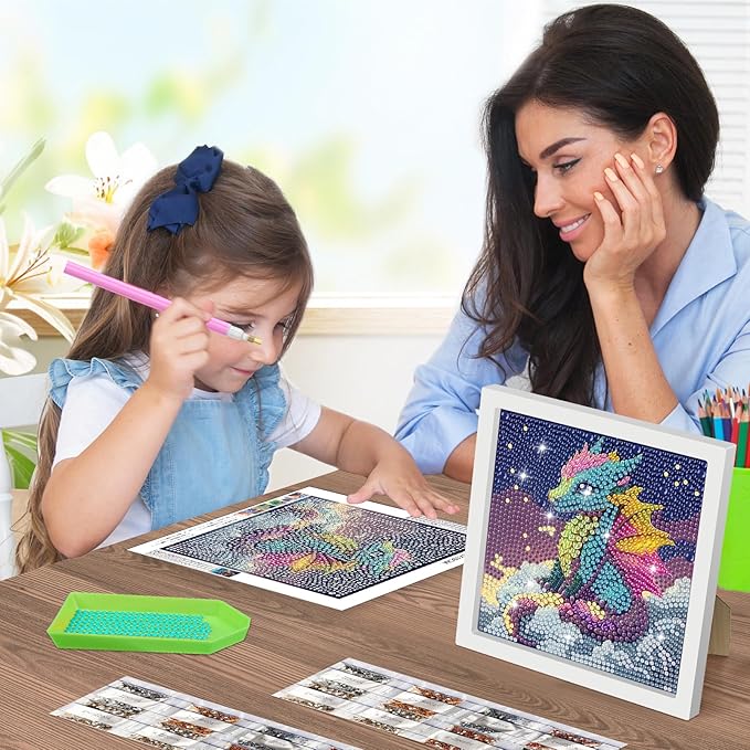 SENQAO Dragon Diamond Art Kit for Adults with Frame Art and Crafts for Adults Ages 4-6-8-12 Easy to DIY Diamond Art for Adults and Adult Beginners Home Wall Decoration 7.1x7.1inch