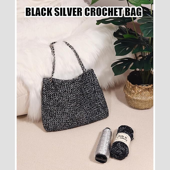 Herally Crochet Kit DIY for Beginners - Include Yarn, Hook and Accessory - with Step by Step Video Tutorials - Shining Tote Bag