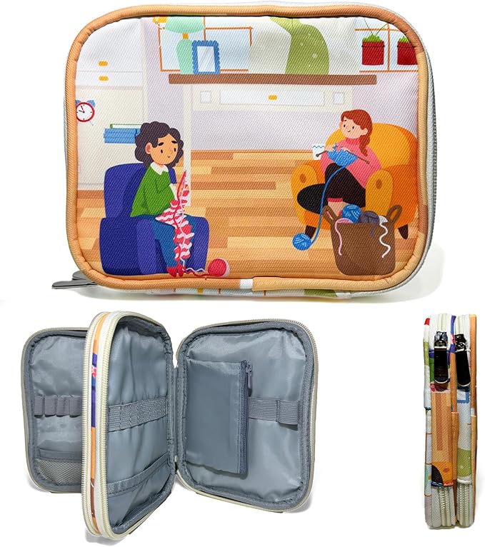 CamChris® Crochet Hook Case – Premium Polyester Crochet Hook Organizer with Zipper Pockets for Crochet Needles, Hooks and Crochet Accessories (CHC Grandma and Granddaughter)