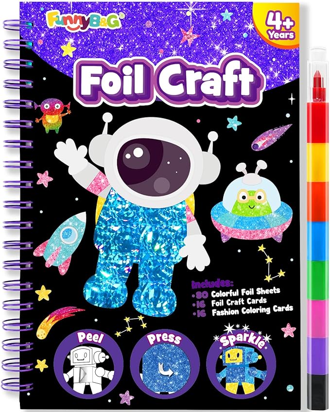 funnyb&g foil art crafts for kids ages 4-8: valentines crafts for kids 2026,birthday gift for girls,art and crafts supplies,party favors,creative toys for girls boys 4 5 6 7 8 9 years old (space)