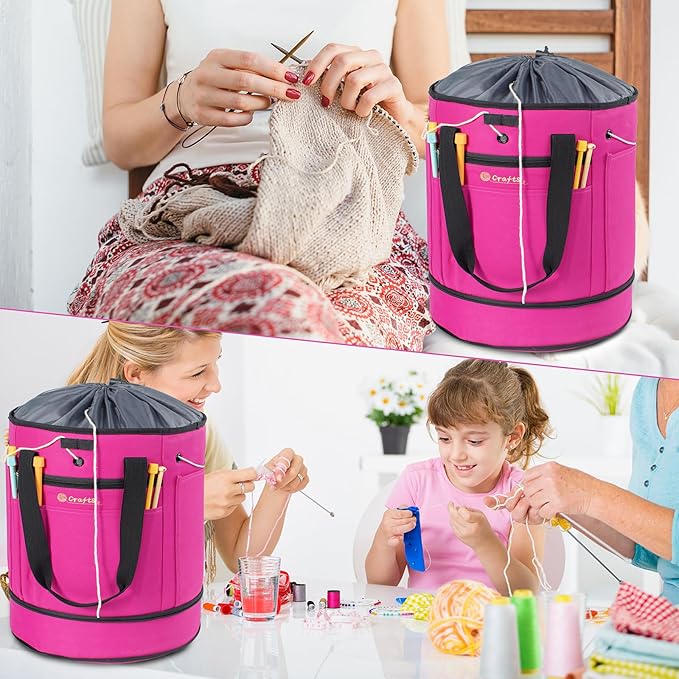 Expandable Yarn Storage Organizer, Crochet Bag & Yarn Tote with Zipper Closure, Yarn Holder for Crocheting and Knitting for Yarn Skeins, Hooks, Needles,Accessories – Gift for Crafters
