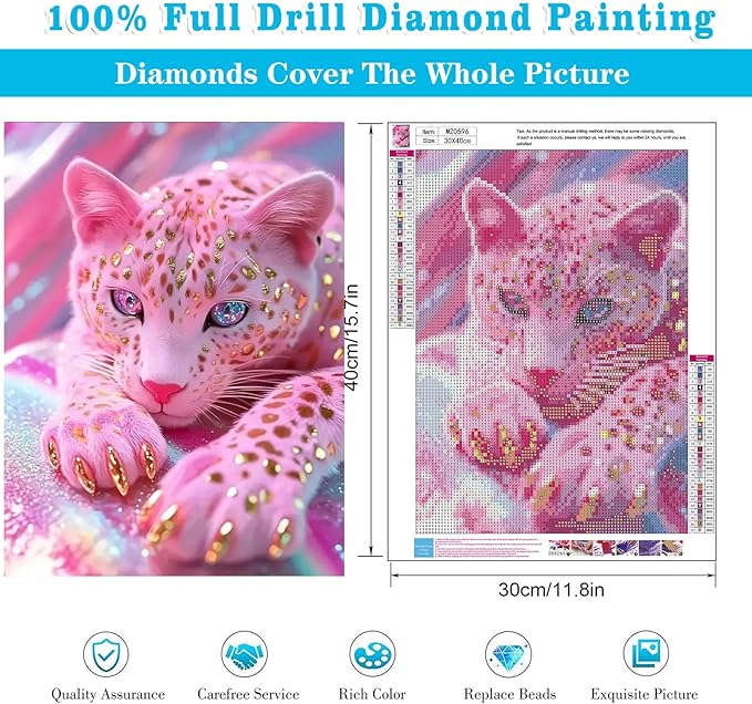 Meothan Diamond Painting Kits for Adults, 5D DIY Diamond Art Kits for Beginners, Pink Leopard Diamond Dots Kits Gem Arts Crafts for Living Room Bedroom Offices Home Wall Decor 12X16 Inch (Animal)