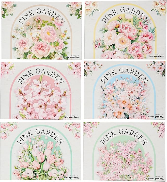 TIAMECH Pink Garden PET Stickers - 180 Pcs Cherry Lilac Peony & Tulip Rose Wildflower Design, Waterproof Sticker for Journaling & Scrapbooking, Junk Journal Supplies, Ephemera & DIY Crafts