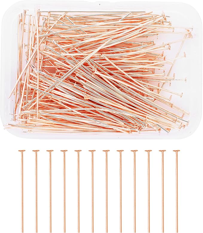 Mandala Crafts 2 Inch Rose Gold Flat Head Pins for Jewelry Making Earring Making Supplies – 200 PCs Jewelry Findings for Making Earring DIY Bracelets Rosary Charms