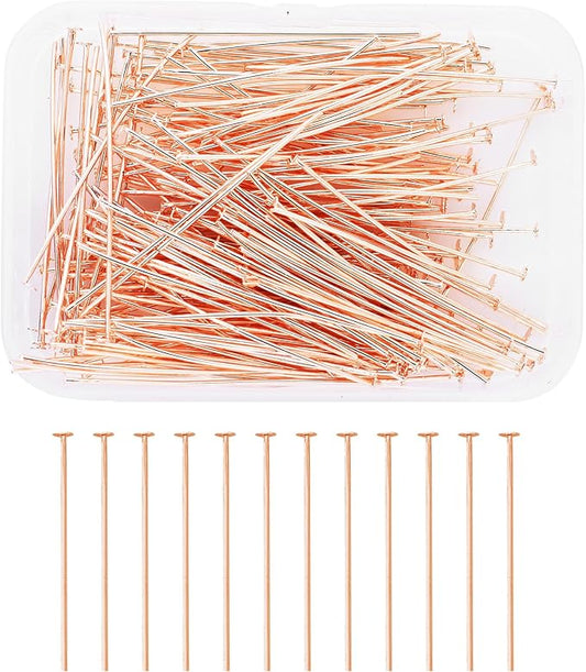 Mandala Crafts 2 Inch Rose Gold Flat Head Pins for Jewelry Making Earring Making Supplies – 200 PCs Jewelry Findings for Making Earring DIY Bracelets Rosary Charms