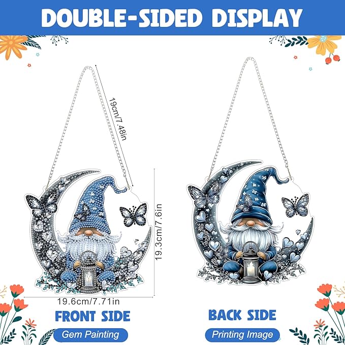 NAIMOER DIY Hanging Diamond Art Kits for Adults, Gnome Diamond Painting Kits, Special Shaped Rhinestone, Acrylic 5D Gem Art Craft Window Pendants Home Garden Wall Hanging Ornament Kits