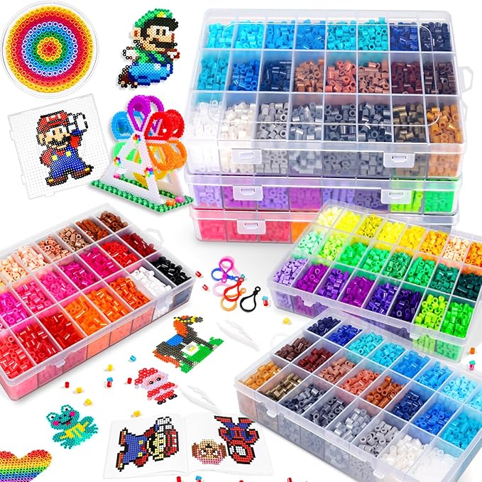 funzbo 15000+ 5mm fuse beads kit - 72 colors | 66 patterns, christmas arts and crafts for kids, art decorations for room, christmas toys gifts for girls, boys and teens age 5+ years old