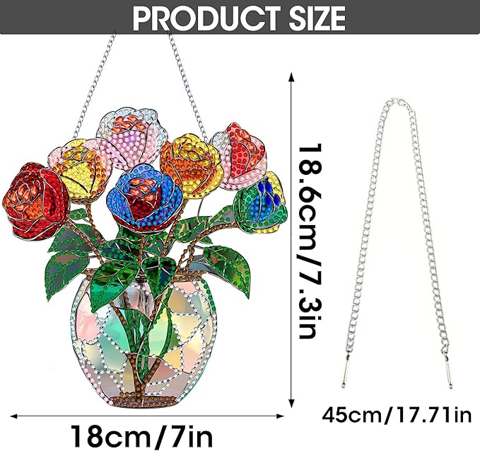 SKRYUIE Flower Hanging Diamond Art Kits for Adults Pendant Suncatcher, Special Shaped Crystal DIY Pearl Diamond Painting Kit, Gift for Mother Spring Summer Window Wreath Decor 7.33 x 7.09 Inch A29