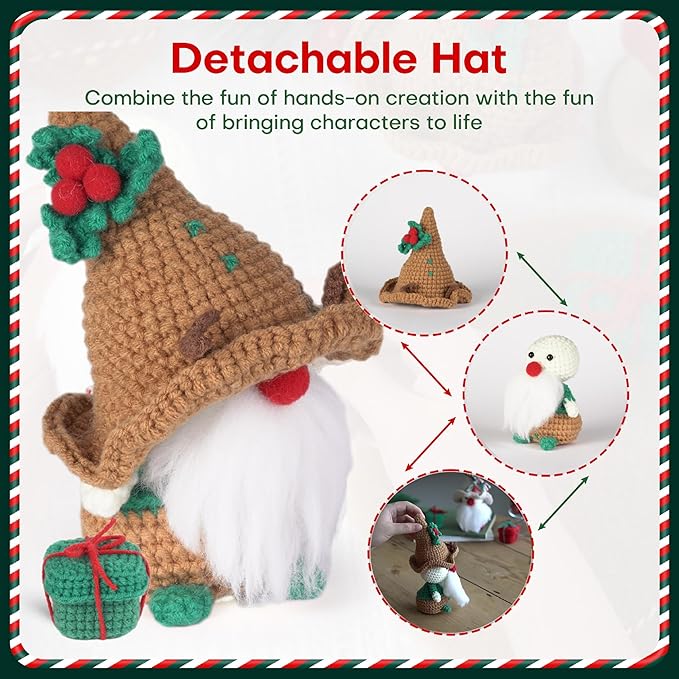 Crochet Set - Beginner Friendly Crochet Set with Step-by-Step Teaching Videos and Crochet Pattern Manuals (Brown Christmas Dwarf)