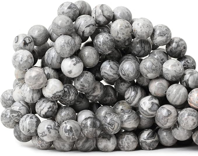 cheavian 35pcs 10mm natural map stone round loose beads for jewelry making diy findings 1 strand 15"