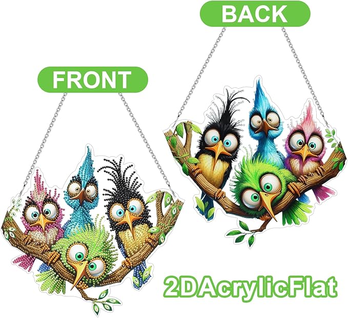 MUNORIAY Diamond Art Hanging Kit for Adult,DIY Acrylic Double Sided Bird Diamond Art Painting Window Suncatchers Pendants,Diamond Hanging Kit Crystal Gem Craft for Home Garden Wall Decor