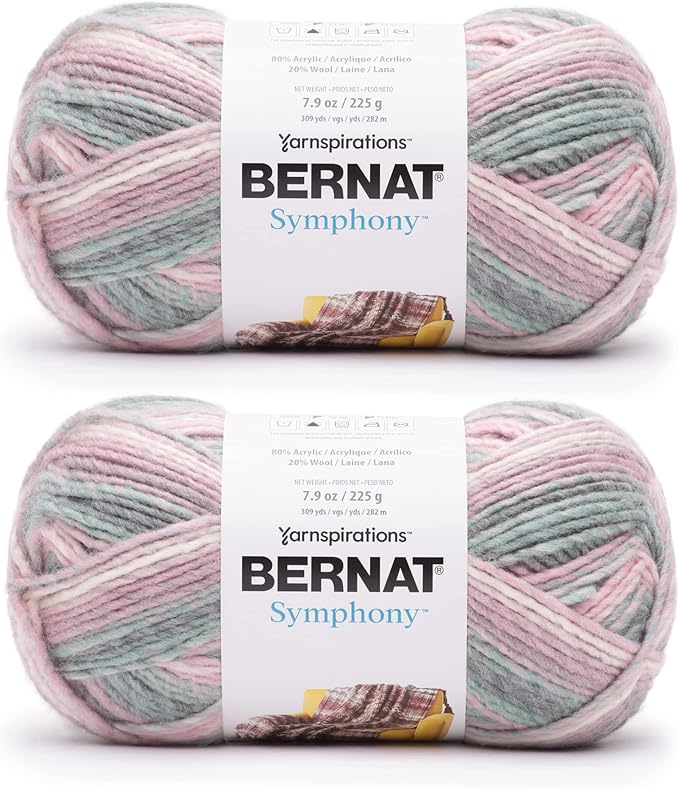 Bernat Symphony Seashell Yarn - 2 Pack of 225g/8oz - Wool Blend - 5 Bulky - 309 Yards - Knitting/Crochet