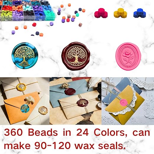 xxxHOLIC Wax Seal Kit – 360 Beads in 24 Colors, Smokeless & Crack-Resistant Seal Wax Starter Set with Melting Spoon & Tea Lights for Wedding Invitations & Envelope Sealing