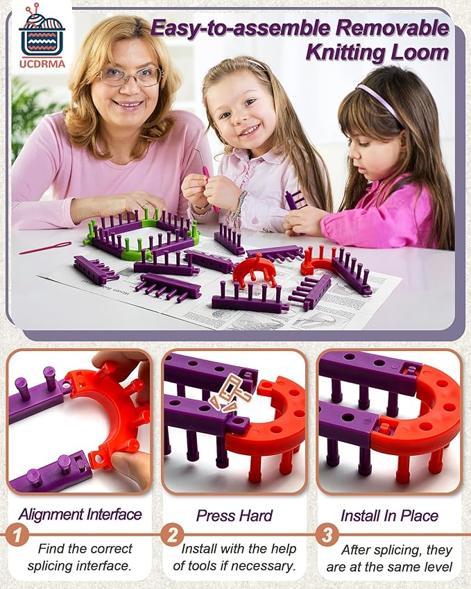 UCDRMA Adjustable Loom Knitting Kit, Up to 21 Different Sizes and Shapes Knitting Loom for Blankets/Scarves/Hats, Infinity Loom Crochet with 12 Yarn & Instructions, Flexible Yarn Loom for Beginners