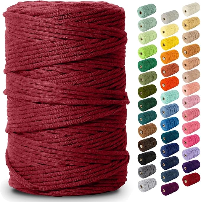 Nook Theory Macrame Cord - Single Strand 3mm 220 Yards Cotton Rope, 4mm 5mm Yarn, String for Crafts, Perfect for Macrame Wall Hanging (Maroon)