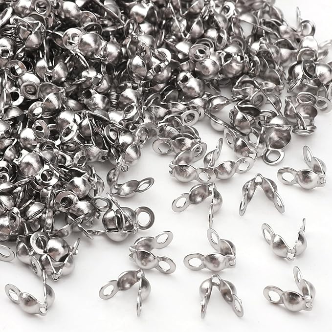 304 Stainless Steel End Caps 3.2x6.3mm 500pcs Knot Covers for Jewelry DIY Making and Repairing