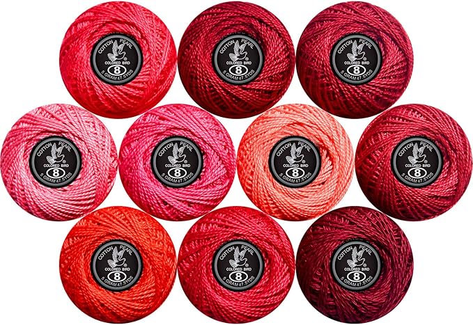 colored bird Crochet Thread 10 Balls Cardinal Size 8 for Crochet Hardanger Cross Stitch Needlepoint Hand Embroidery (Red)