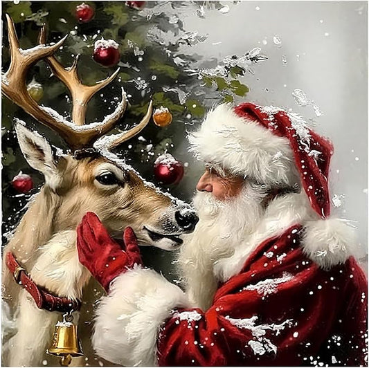 Christmas Diamond Art Kits for Adults & Beginners,5D Full Drill Round Winter Diamond Painting Kit, DIY Holiday Paint with Diamond Dots,Santa & Deer Gem Art Painting Wall Decor Gift (14x14 Inch)