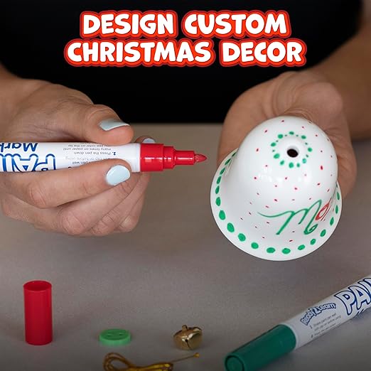 READY 2 LEARN Christmas Crafts - Design Your Own Porcelain Bells - Craft Kit for Kids - Christmas Tree Decorations - All Materials Included, Green,Red, Set of 3