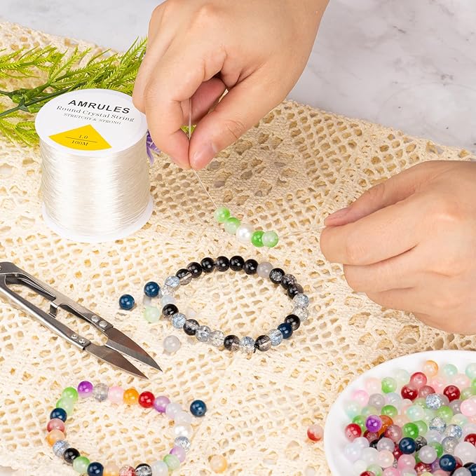 2 Rolls 1mm Elastic String for Bracelets, 656 Feet Crystal Stretchy String Clay Bead Cord for Bracelet Beading Necklace Jewelry Crafts Making, White