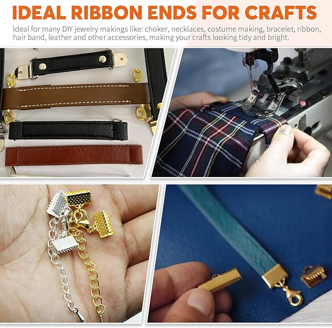 701Pcs 5 Colors Ribbon Clamp Ends for Jewelry Making with Pliers Tool Assortment Kit Bracelet Leather Bookmark Pinch Crimp Ends with Loop