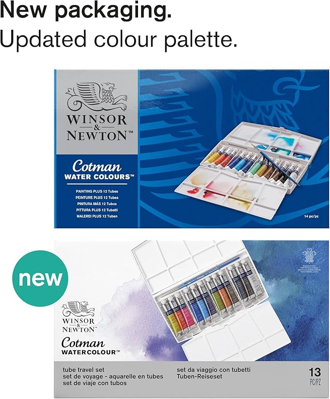 Winsor & Newton Cotman Watercolor Paint Set, 12 Colors, 8ml (0.27-oz) Tubes w/ Brush
