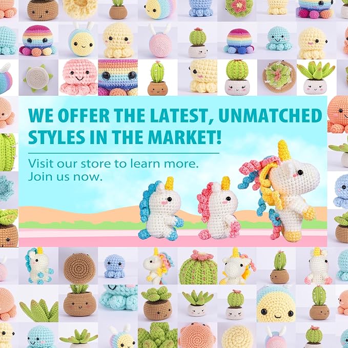 Crochetta Crochet Kit for Beginners, Amigurumi Crocheting Animals Kits w Step-by-Step Video Tutorials, Knitting Starter Pack for Adults and Kids, Jumbo 3 Unicorn Familly (40%+ Yarn Content)