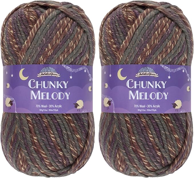 JubileeYarn Chunky Melody Yarn - 100g/Skein Bulky Wool Blend - Fieldstone Purple - 2 Skeins