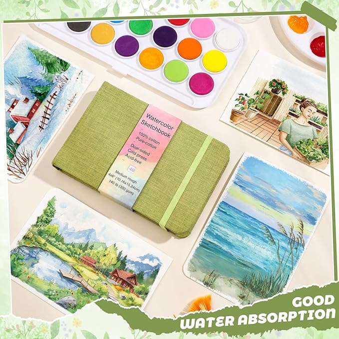 40 Sheets Watercolor Journal 4x6”, 140 lb/300 GSM Watercolor Sketchbook Cold Press Watercolor Paper Watercolor Notebook for Painting, Drawing